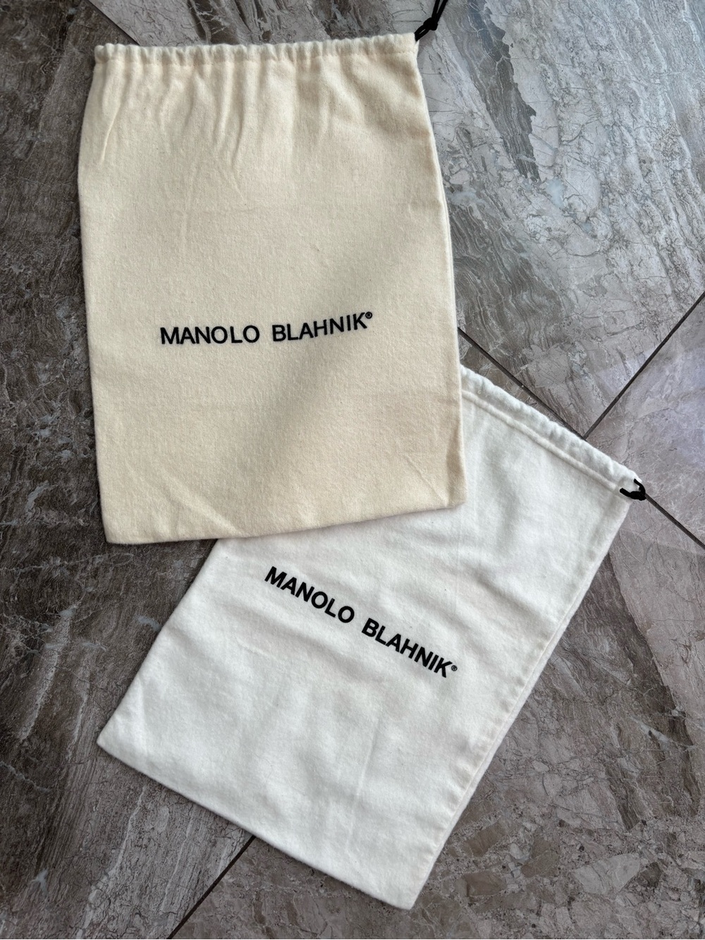 Manolo Blahnik Cream & White Drawstring Shoe Dust Bags (Pair)